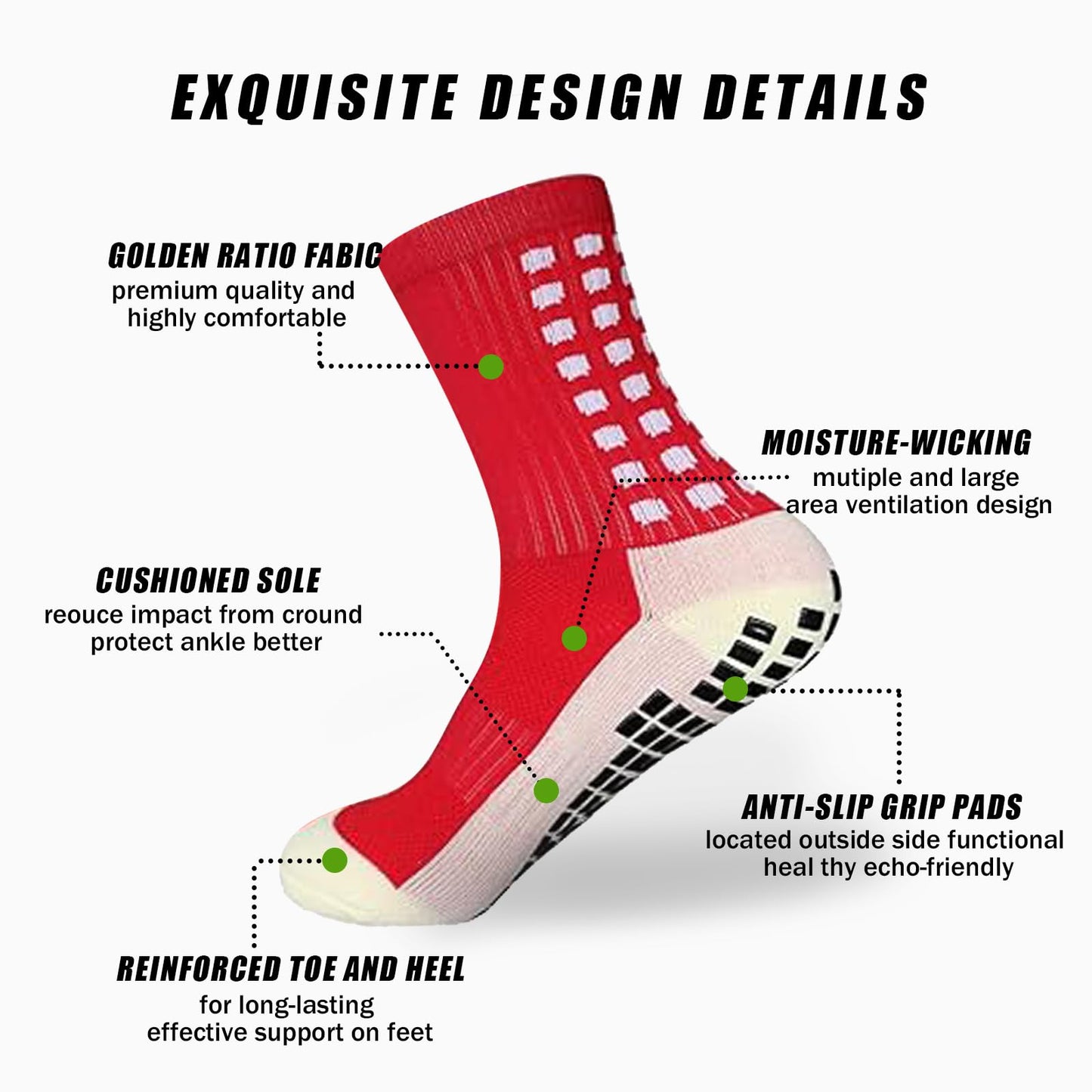 PowerGrip Socks - Premium Non - Slip Sports Socks for Maximum Power (Red)